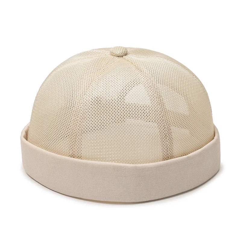 Unisex Mesh Brimless Skullcap Hip Hop Sailor Summer Cap with Rolled Cuff Breathable Beanie Hat for Men Women