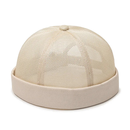 Unisex Mesh Brimless Skullcap Hip Hop Sailor Summer Cap with Rolled Cuff Breathable Beanie Hat for Men Women