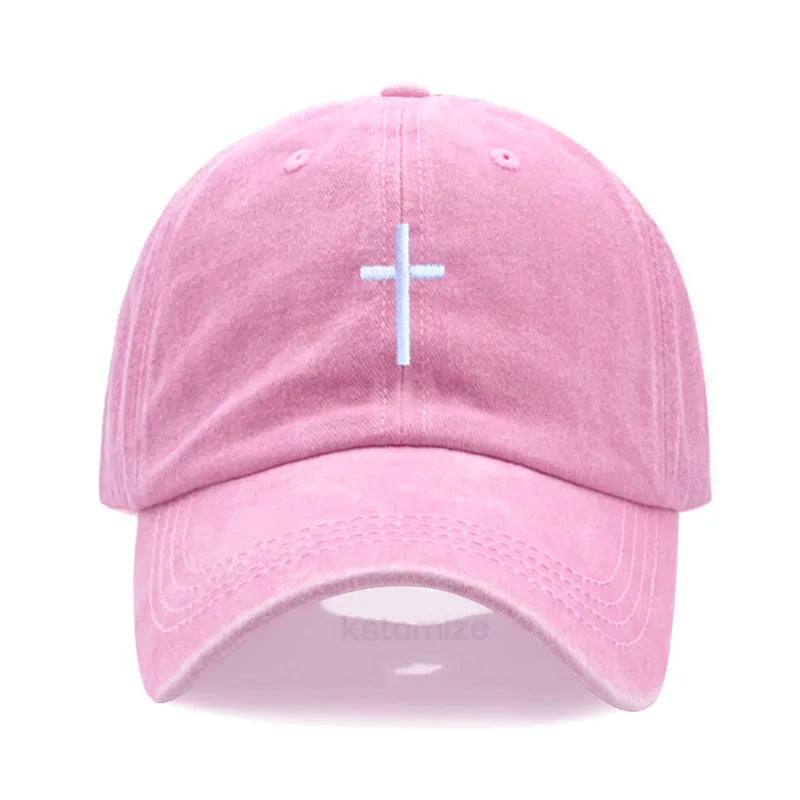 Cross Embroidered Baseball Cap for Women Men Fashion Adjustable Washed Cotton Dad Hat Unisex Classic Golf Caps