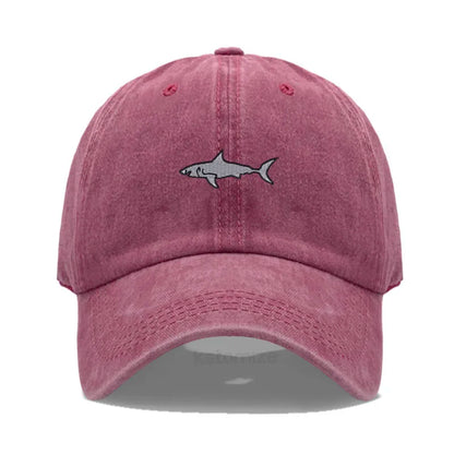 Shark Embroidery Baseball Cap For Men Women Washed Cotton Dad Hat Adjustable Unisex Casual Sports Caps
