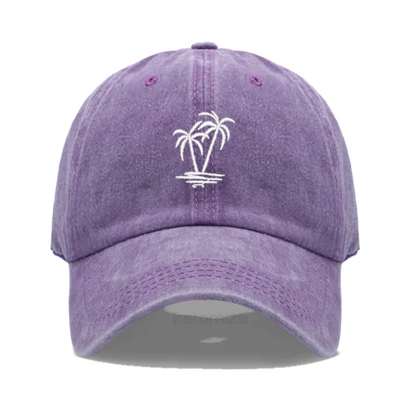 Coconut Tree Embroidery Baseball Cap for Men Women Washed Cotton Dad Hat Casual Sun Protection Golf Snapback Caps Wholesales
