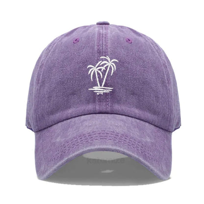 Coconut Tree Embroidery Baseball Cap for Men Women Washed Cotton Dad Hat Casual Sun Protection Golf Snapback Caps Wholesales