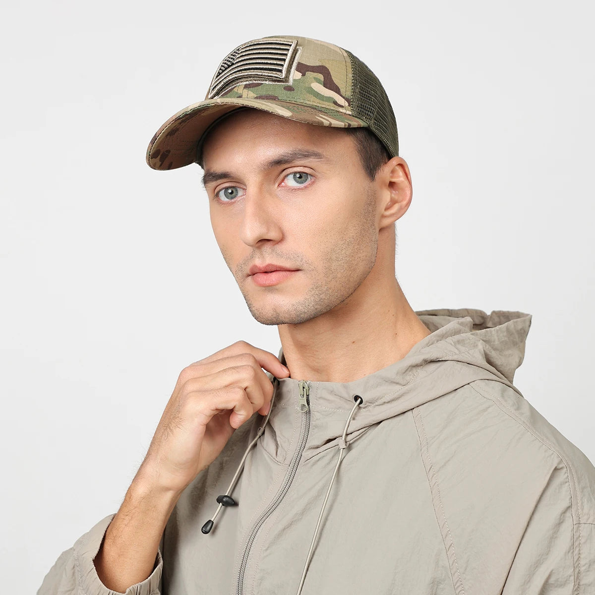 American Logo Personality Sticker Embroidered Women's Baseball Cap Mesh Hat Men's Outdoor Velcro Cap