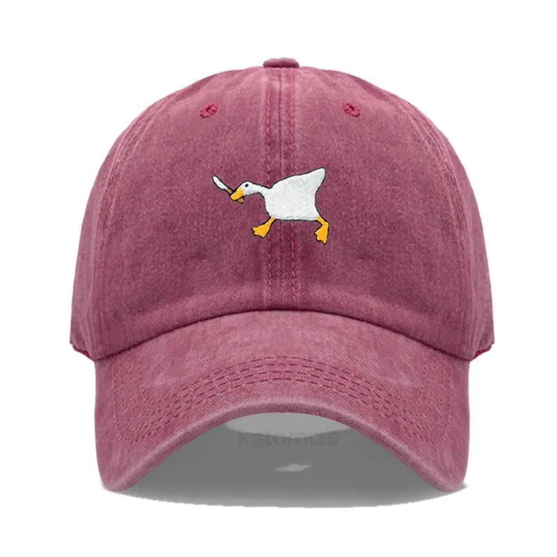 Unisex Dad Hat with Embroidered Goose Pattern Fashionable Style Duckbill Cap for Men & Women