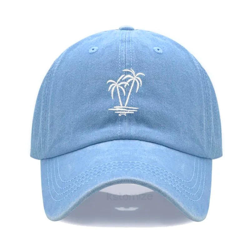Coconut Tree Embroidery Baseball Cap for Men Women Washed Cotton Dad Hat Casual Sun Protection Golf Snapback Caps Wholesales