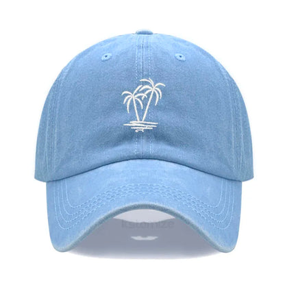 Coconut Tree Embroidery Baseball Cap for Men Women Washed Cotton Dad Hat Casual Sun Protection Golf Snapback Caps Wholesales