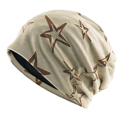 Unisex Beanies Hat Double Color Star Jacquard Bonnet Cap Women Stretchy Hat Hip Hop Hats Men Winter Warm Fleece-lined Headwear