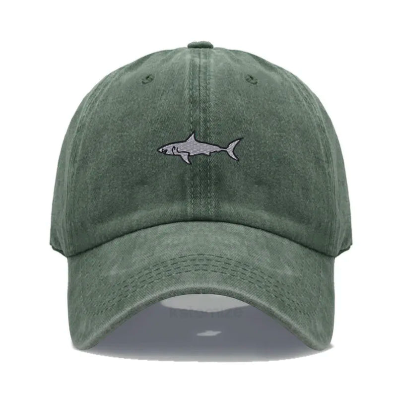 Shark Embroidery Baseball Cap For Men Women Washed Cotton Dad Hat Adjustable Unisex Casual Sports Caps