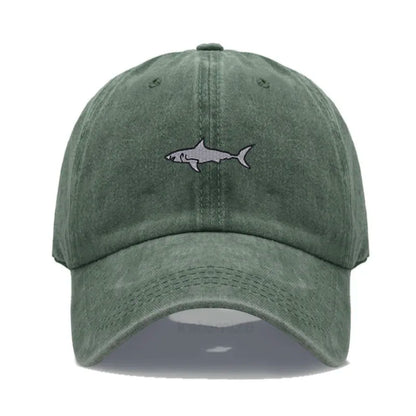 Shark Embroidery Baseball Cap For Men Women Washed Cotton Dad Hat Adjustable Unisex Casual Sports Caps