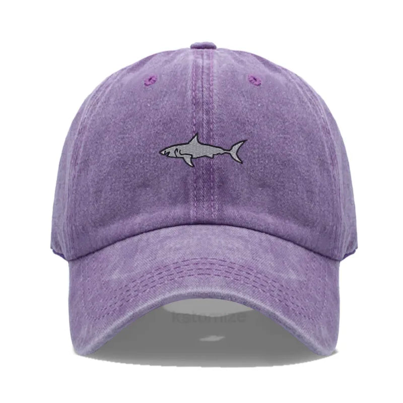 Shark Embroidery Baseball Cap For Men Women Washed Cotton Dad Hat Adjustable Unisex Casual Sports Caps