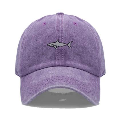 Shark Embroidery Baseball Cap For Men Women Washed Cotton Dad Hat Adjustable Unisex Casual Sports Caps
