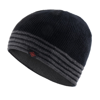 Men's Skullies Beanies Knitted Striped Hats Men Winter Thick Beanie Hat Double Layer Solid Color Velvet Warm Bonnet Cap