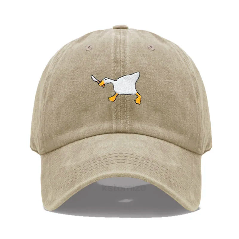 Unisex Dad Hat with Embroidered Goose Pattern Fashionable Style Duckbill Cap for Men & Women