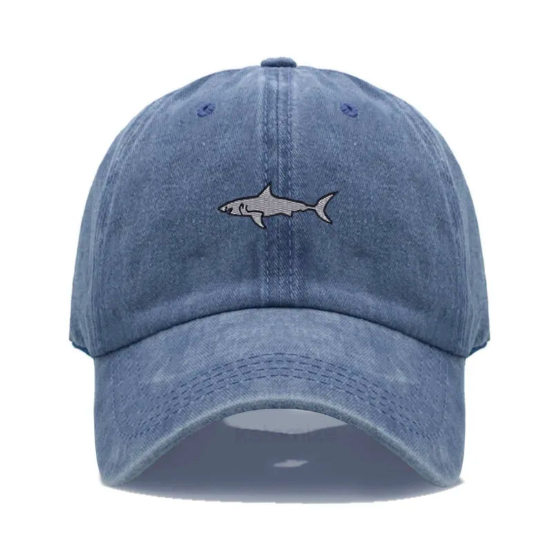 Shark Embroidery Baseball Cap For Men Women Washed Cotton Dad Hat Adjustable Unisex Casual Sports Caps