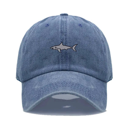 Shark Embroidery Baseball Cap For Men Women Washed Cotton Dad Hat Adjustable Unisex Casual Sports Caps