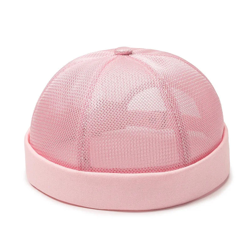 Unisex Mesh Brimless Skullcap Hip Hop Sailor Summer Cap with Rolled Cuff Breathable Beanie Hat for Men Women