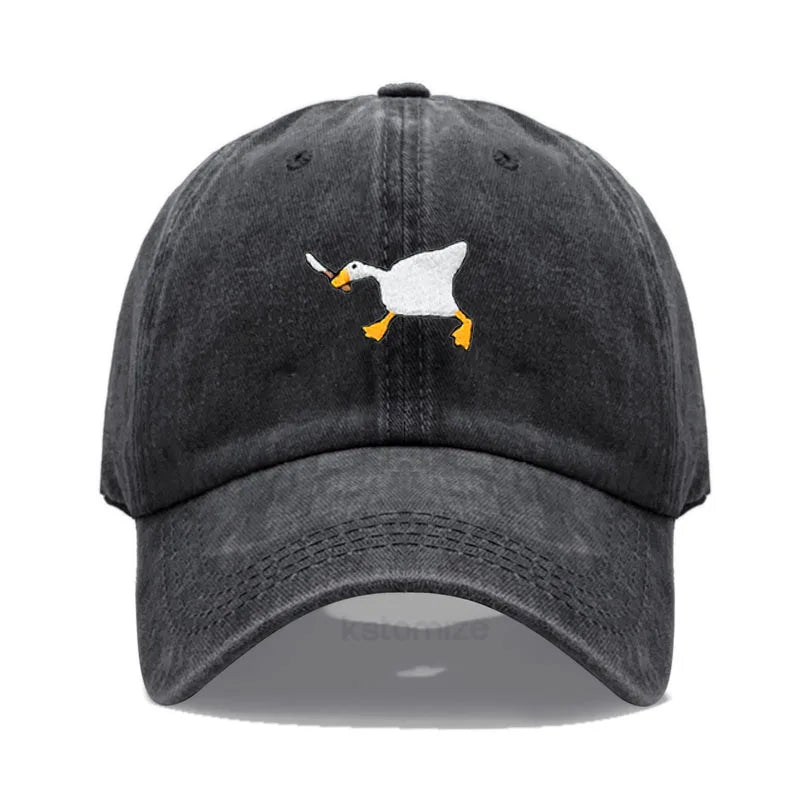 Unisex Dad Hat with Embroidered Goose Pattern Fashionable Style Duckbill Cap for Men & Women