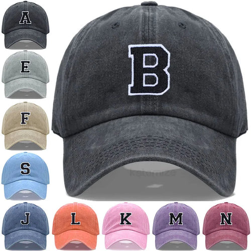 Initial Letter A-Z Embroider Baseball Cap For Men Womne Washed Cotton Dad Hat Fashion Team Sport Visors Snapback Caps