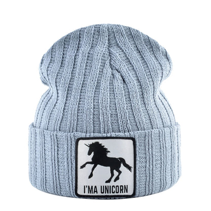 Knitted Skullies Beanie With Animals Patch Men Women Outdoor Casual Sport Hats Autumn Winter Solid Color Hip Hop Beanies