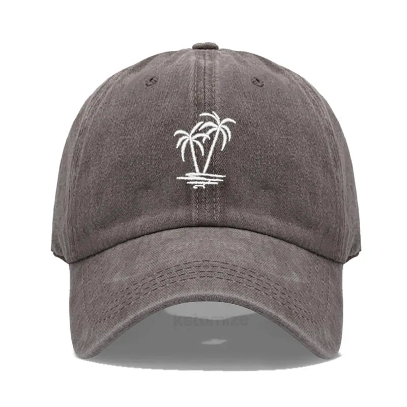 Coconut Tree Embroidery Baseball Cap for Men Women Washed Cotton Dad Hat Casual Sun Protection Golf Snapback Caps Wholesales