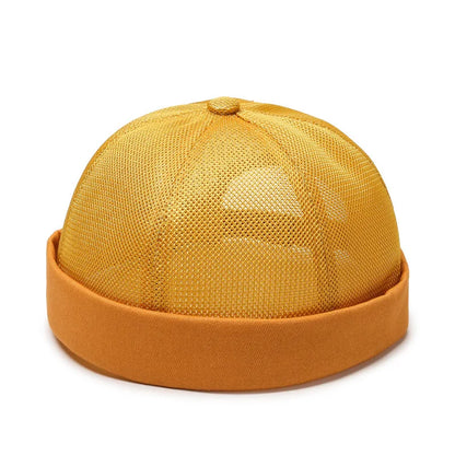 Unisex Mesh Brimless Skullcap Hip Hop Sailor Summer Cap with Rolled Cuff Breathable Beanie Hat for Men Women