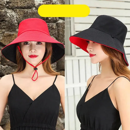 Fisherman Hat Women's Summer Face Cover, Sunscreen, Large Brim Sunshade Hat, Internet Celebrity Double-Sided And Versatile