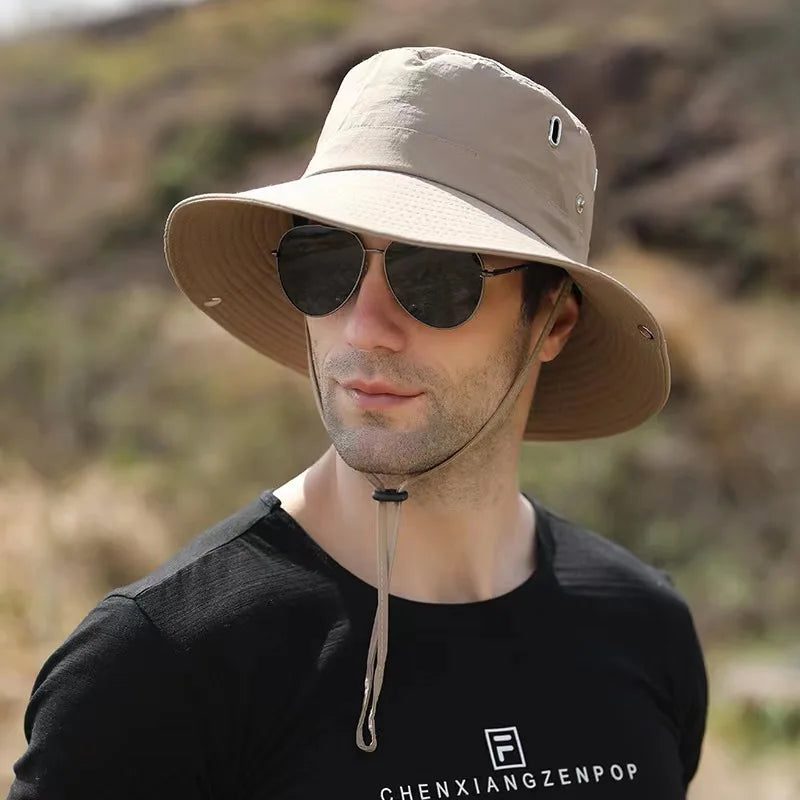 Waterproof Fisherman Hat Outdoor Summer Sun Anti UV Protection Breathable Mesh Camping Hiking Mountaineering Caps Mens Women