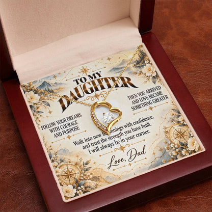C459 - Follow Your Dreams With Courage And Know Dad Will Always Be Cheering For You - Forever Love Necklace