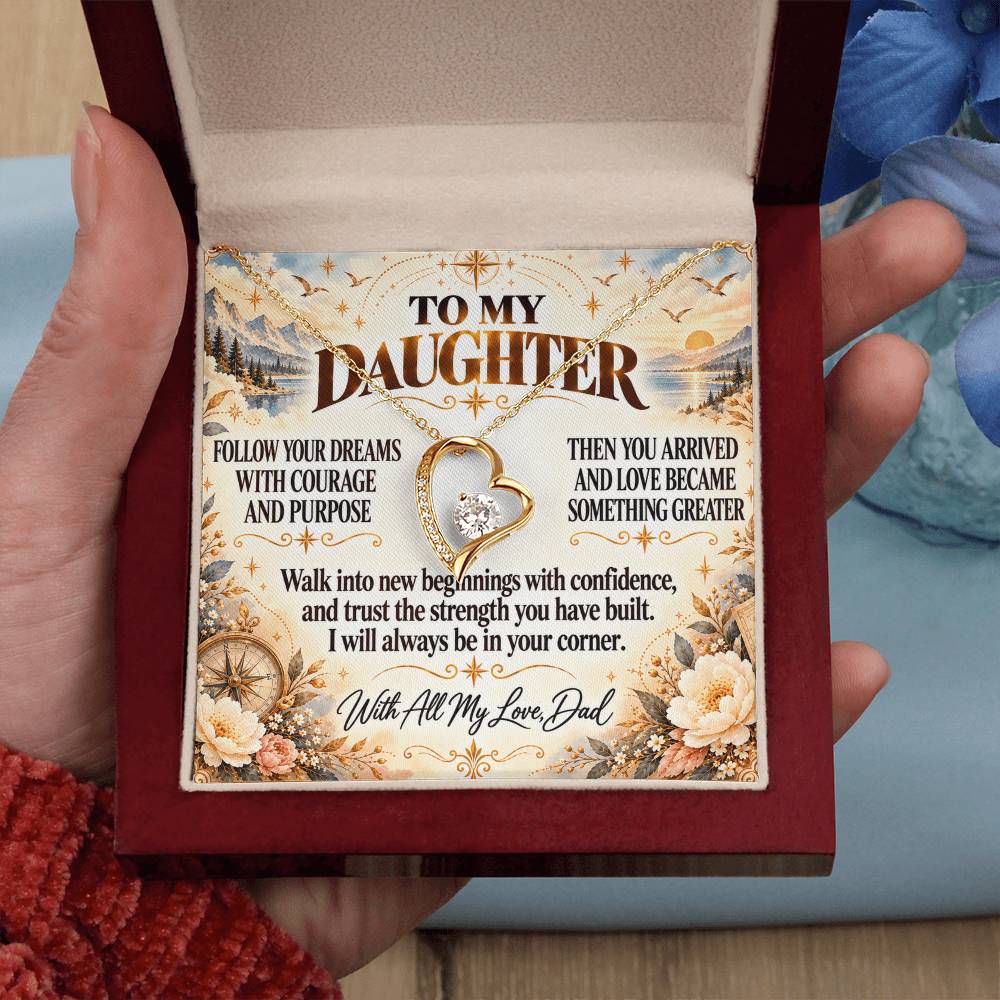 C309 - Follow Your Dreams With Courage And Know Dad Will Always Be Cheering For You - Forever Love Necklace