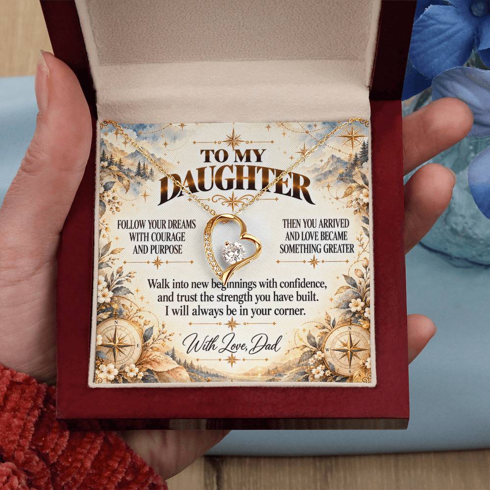 C409 - Follow Your Dreams With Courage And Know Dad Will Always Be Cheering For You - Forever Love Necklace