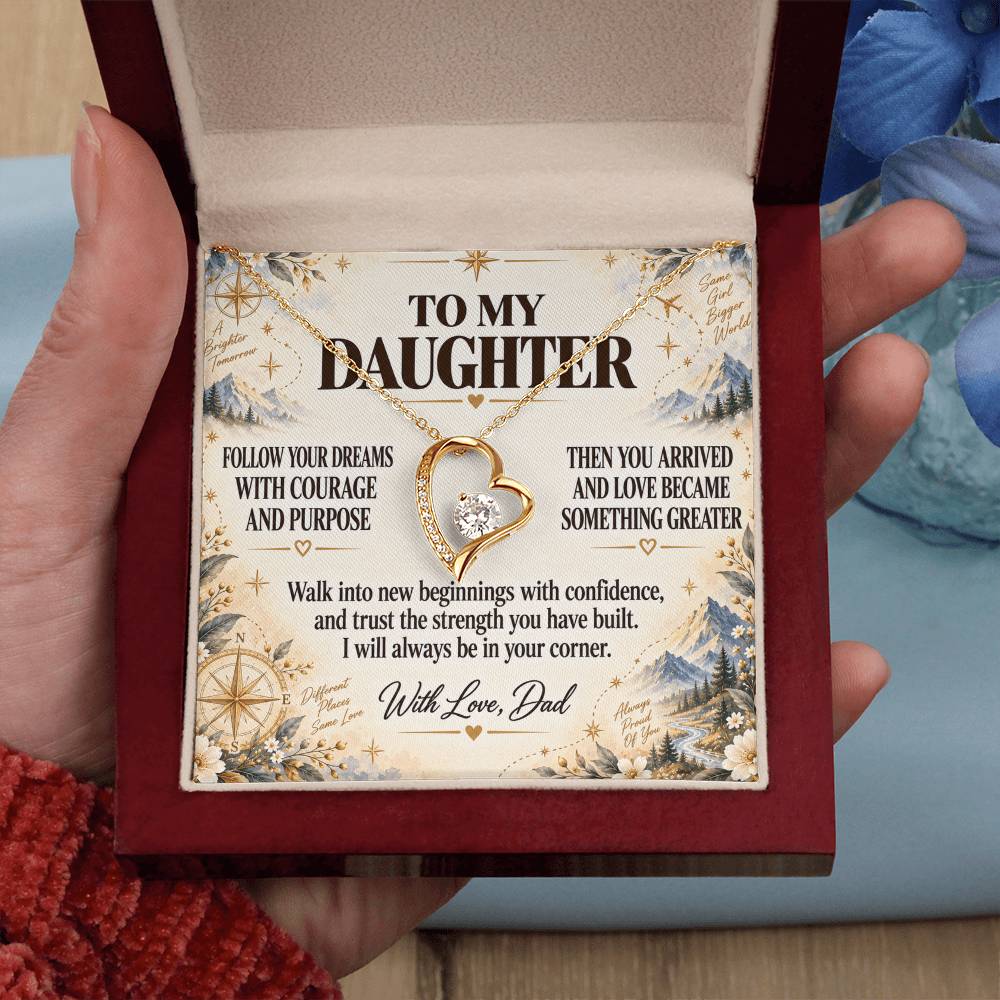 C209 - Follow Your Dreams With Courage And Know Dad Will Always Be Cheering For You - Forever Love Necklace