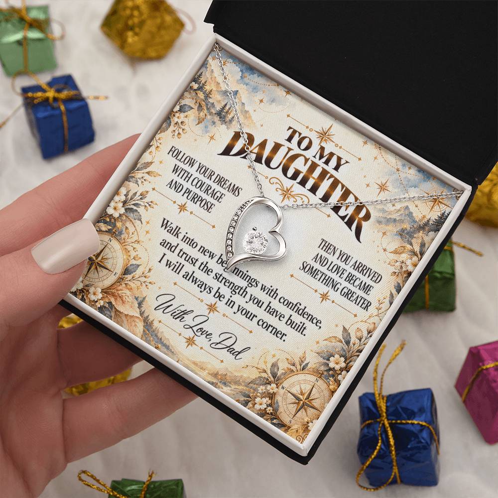 C409 - Follow Your Dreams With Courage And Know Dad Will Always Be Cheering For You - Forever Love Necklace