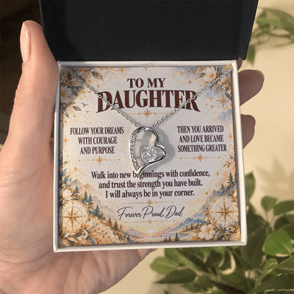 C359 - Follow Your Dreams With Courage And Know Dad Will Always Be Cheering For You - Forever Love Necklace