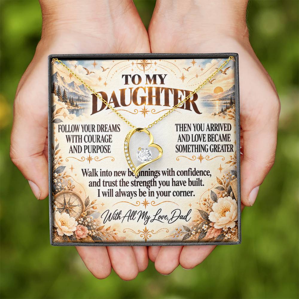 C309 - Follow Your Dreams With Courage And Know Dad Will Always Be Cheering For You - Forever Love Necklace